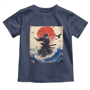 Samurai Cat Toddler T Shirt Vintage Japanese Art Anime Ukiyo-e Warrior TS10 Navy Print Your Wear