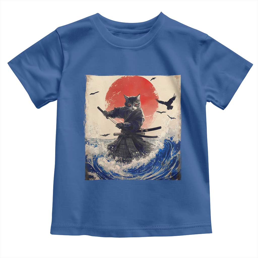 Samurai Cat Toddler T Shirt Vintage Japanese Art Anime Ukiyo-e Warrior TS10 Royal Blue Print Your Wear