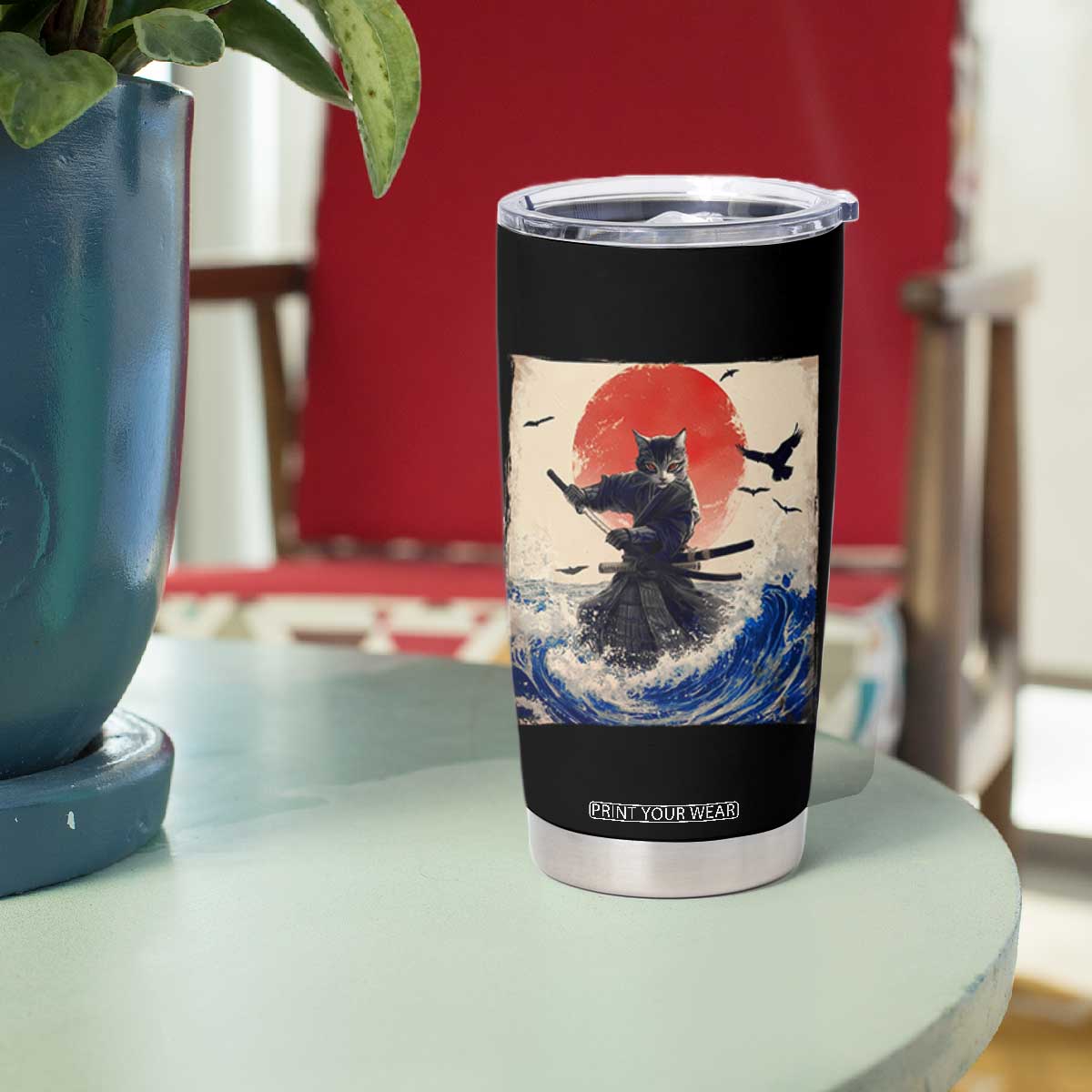 Samurai Cat Tumbler Cup Vintage Japanese Art Anime Ukiyo-e Warrior TS10 Print Your Wear