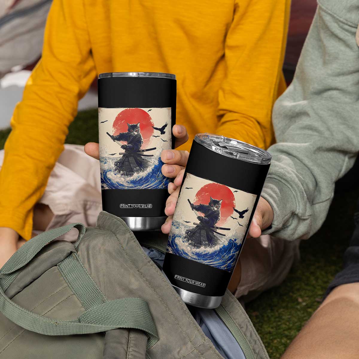 Samurai Cat Tumbler Cup Vintage Japanese Art Anime Ukiyo-e Warrior TS10 Print Your Wear