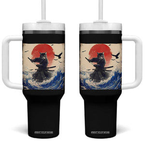 Samurai Cat Tumbler With Handle Vintage Japanese Art Anime Ukiyo-e Warrior TS10 One Size: 40 oz Black Print Your Wear