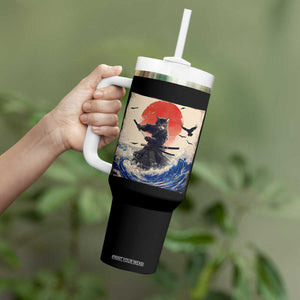 Samurai Cat Tumbler With Handle Vintage Japanese Art Anime Ukiyo-e Warrior TS10 Print Your Wear