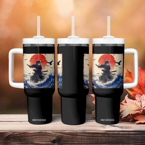 Samurai Cat Tumbler With Handle Vintage Japanese Art Anime Ukiyo-e Warrior TS10 Print Your Wear