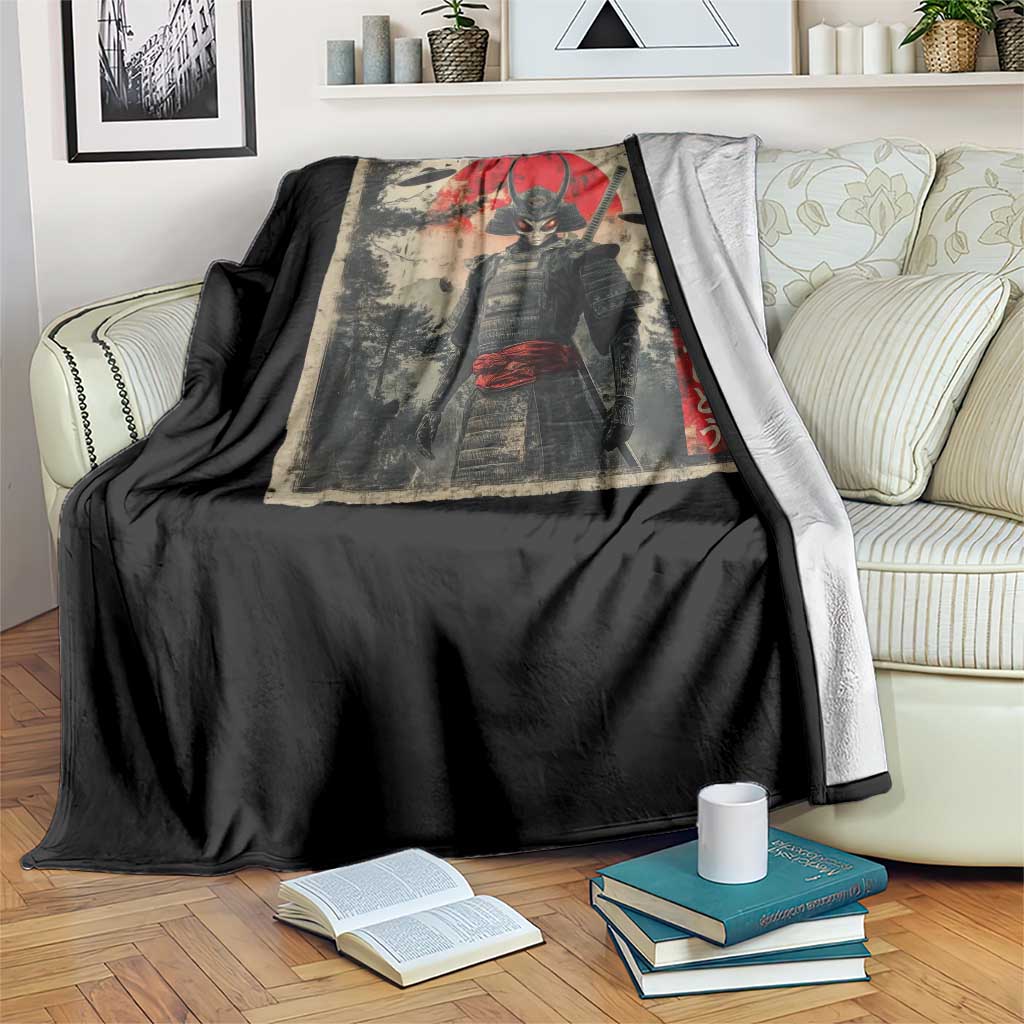 Alien Samurai Throw Blanket Vintage Japanese Art UFO Funny Ukiyo-e Warrior TS10 Print Your Wear