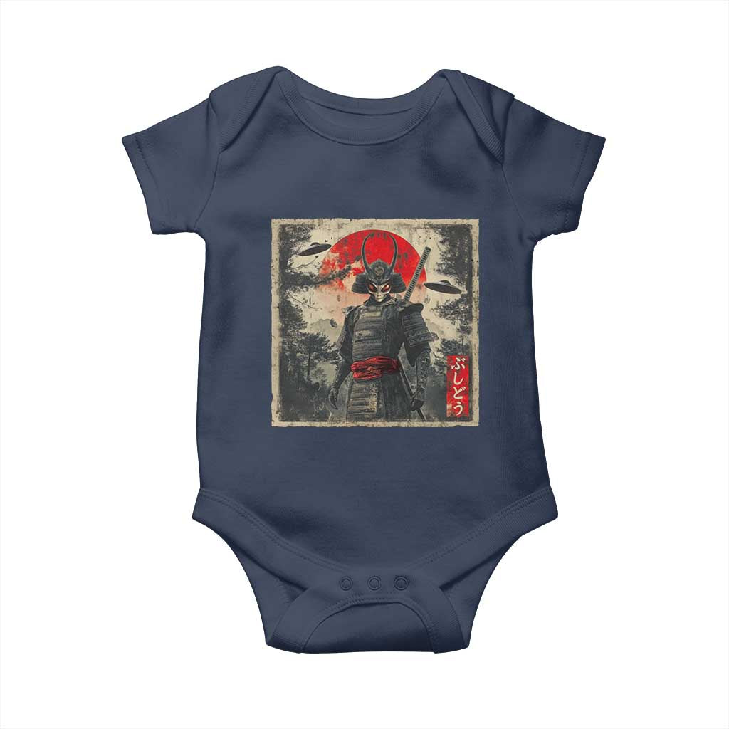 Alien Samurai Baby Onesie Vintage Japanese Art UFO Funny Ukiyo-e Warrior TS10 Navy Print Your Wear