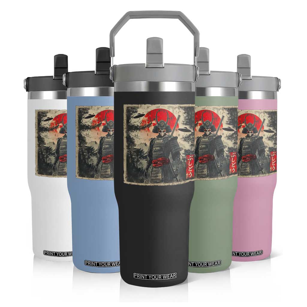 Alien Samurai Flip Straw Tumbler Vintage Japanese Art UFO Funny Ukiyo-e Warrior TS10 Print Your Wear