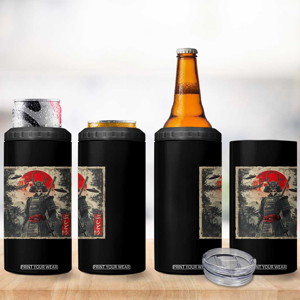 Alien Samurai 4 in 1 Can Cooler Tumbler Vintage Japanese Art UFO Funny Ukiyo-e Warrior TS10 Print Your Wear