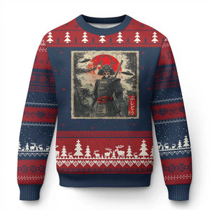 Alien Samurai Ugly Christmas Sweater Vintage Japanese Art UFO Funny Ukiyo-e Warrior TS10 Navy Red Print Your Wear