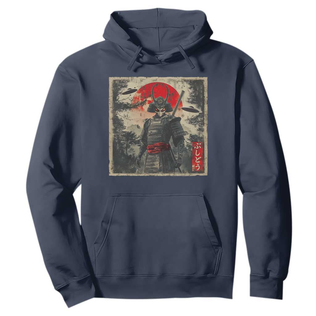 Alien Samurai Hoodie Vintage Japanese Art UFO Funny Ukiyo-e Warrior TS10 Navy Print Your Wear