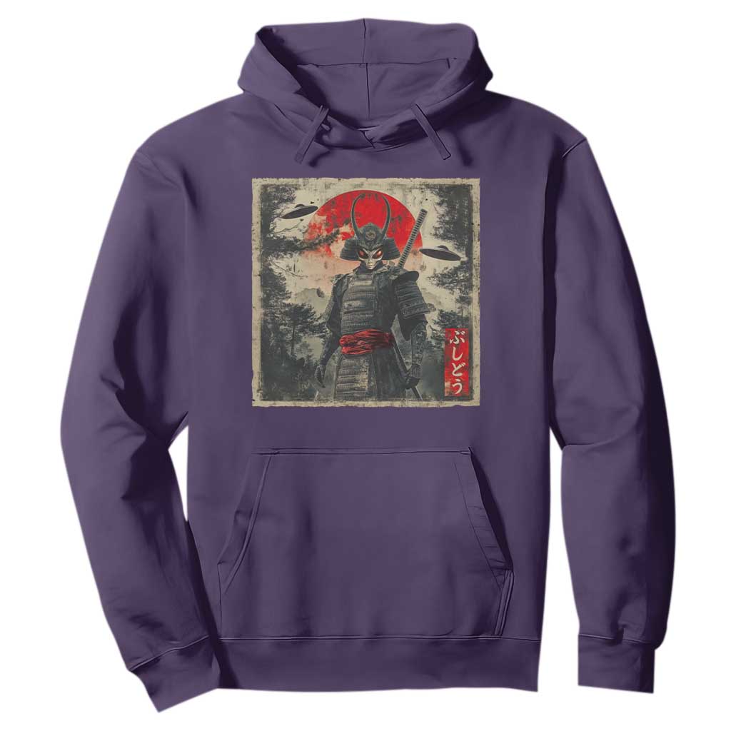 Alien Samurai Hoodie Vintage Japanese Art UFO Funny Ukiyo-e Warrior TS10 Purple Print Your Wear