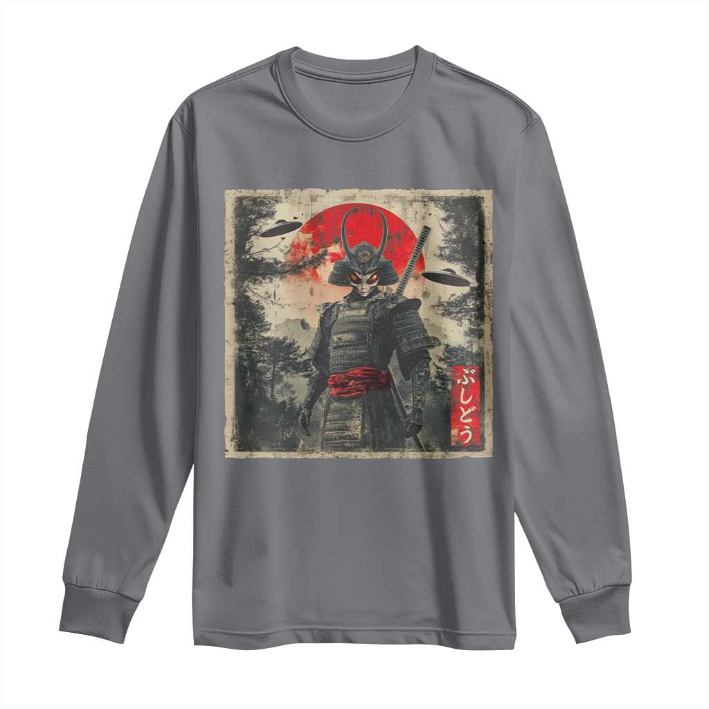 Alien Samurai Long Sleeve Shirt Vintage Japanese Art UFO Funny Ukiyo-e Warrior TS10 Charcoal Print Your Wear