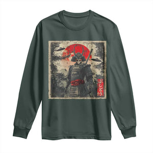 Alien Samurai Long Sleeve Shirt Vintage Japanese Art UFO Funny Ukiyo-e Warrior TS10 Dark Forest Green Print Your Wear