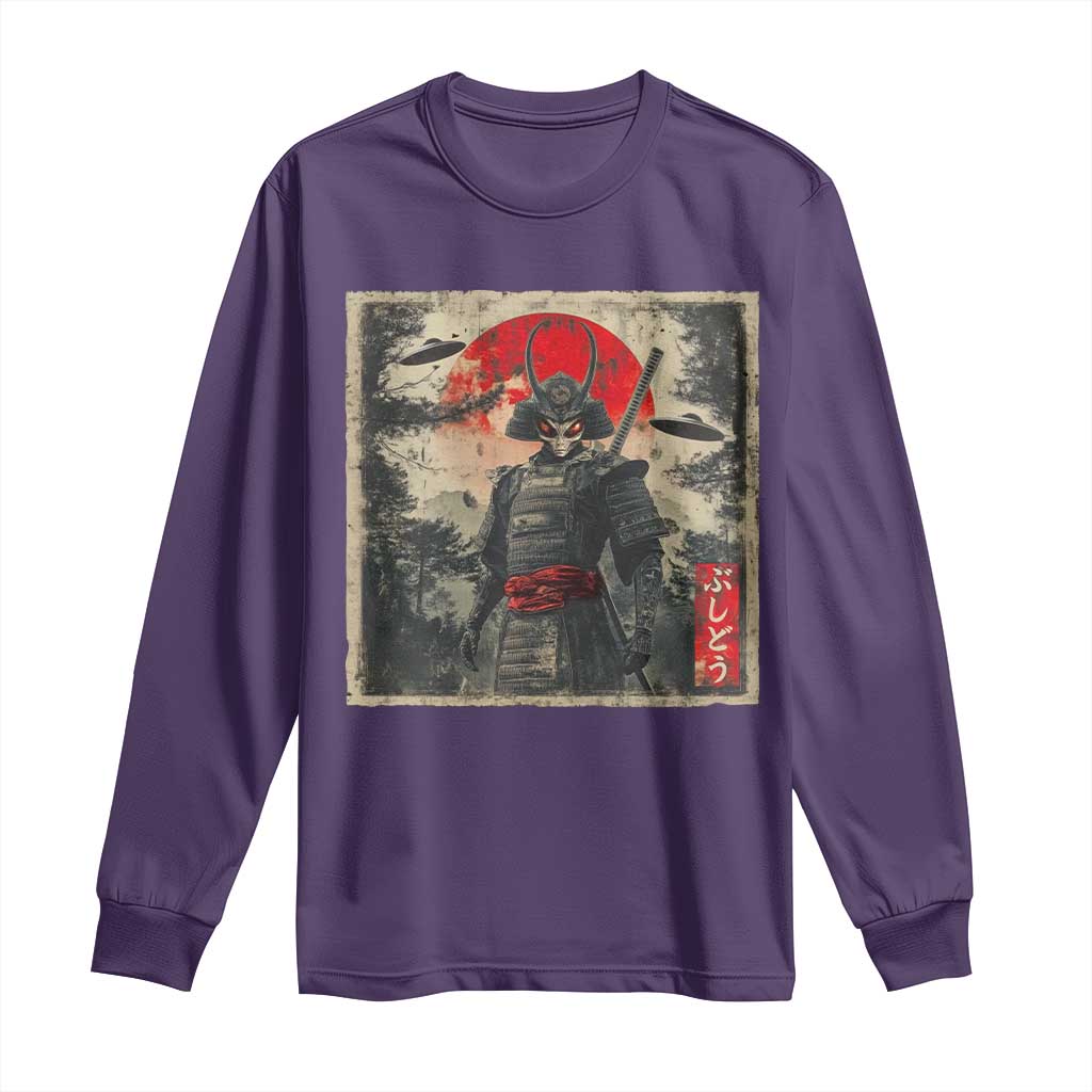 Alien Samurai Long Sleeve Shirt Vintage Japanese Art UFO Funny Ukiyo-e Warrior TS10 Purple Print Your Wear