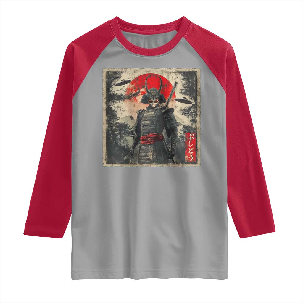 Alien Samurai Raglan Shirt Vintage Japanese Art UFO Funny Ukiyo-e Warrior TS10 Sport Gray Red Print Your Wear