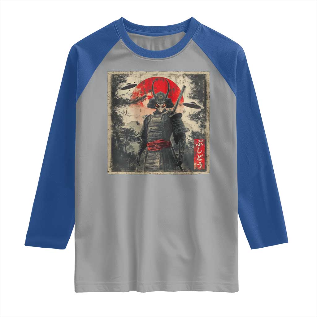 Alien Samurai Raglan Shirt Vintage Japanese Art UFO Funny Ukiyo-e Warrior TS10 Sport Gray Royal Print Your Wear