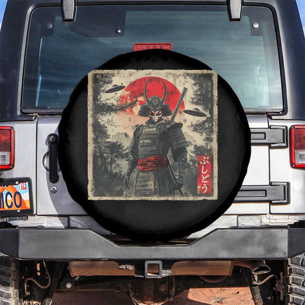 Alien Samurai Spare Tire Cover Vintage Japanese Art UFO Funny Ukiyo-e Warrior TS10 No hole Black Print Your Wear