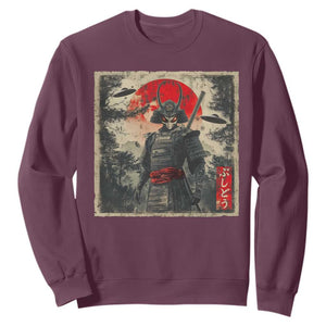 Alien Samurai Sweatshirt Vintage Japanese Art UFO Funny Ukiyo-e Warrior TS10 Maroon Print Your Wear
