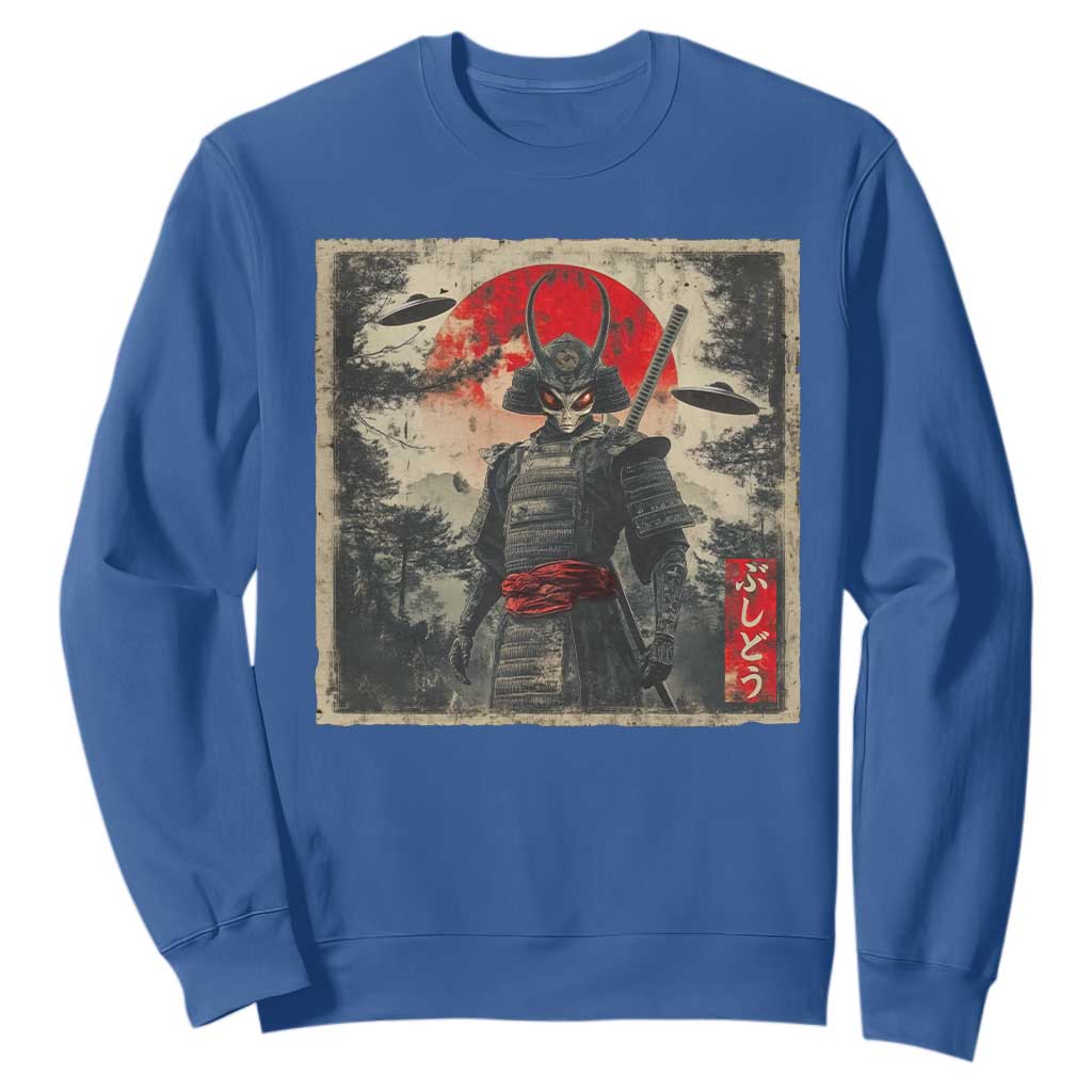 Alien Samurai Sweatshirt Vintage Japanese Art UFO Funny Ukiyo-e Warrior TS10 Royal Blue Print Your Wear