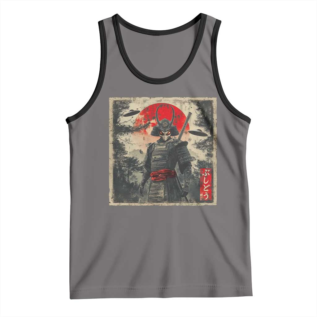 Alien Samurai Tank Top Vintage Japanese Art UFO Funny Ukiyo-e Warrior TS10 Deep Heather Black Print Your Wear