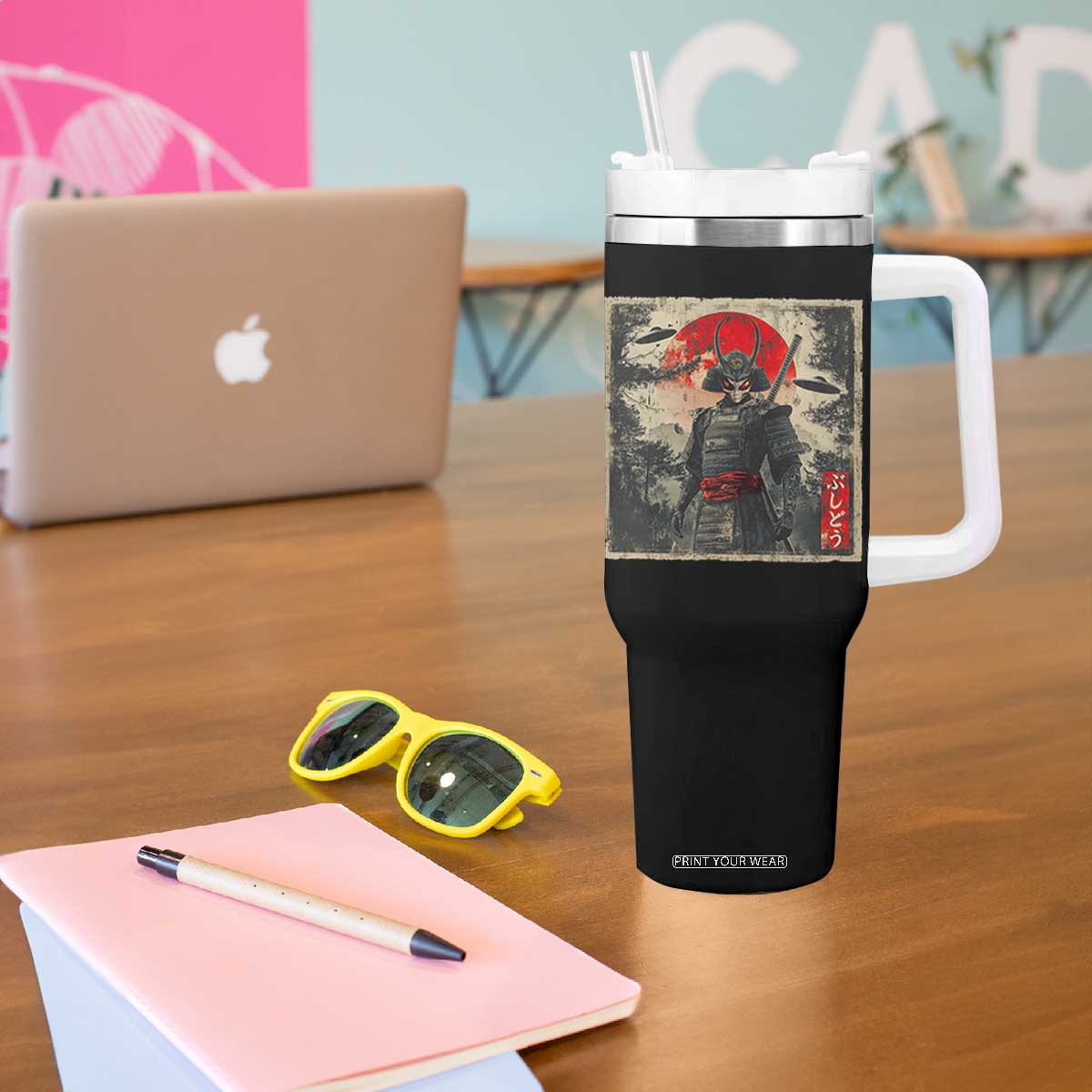 Alien Samurai Tumbler With Handle Vintage Japanese Art UFO Funny Ukiyo-e Warrior TS10 Print Your Wear
