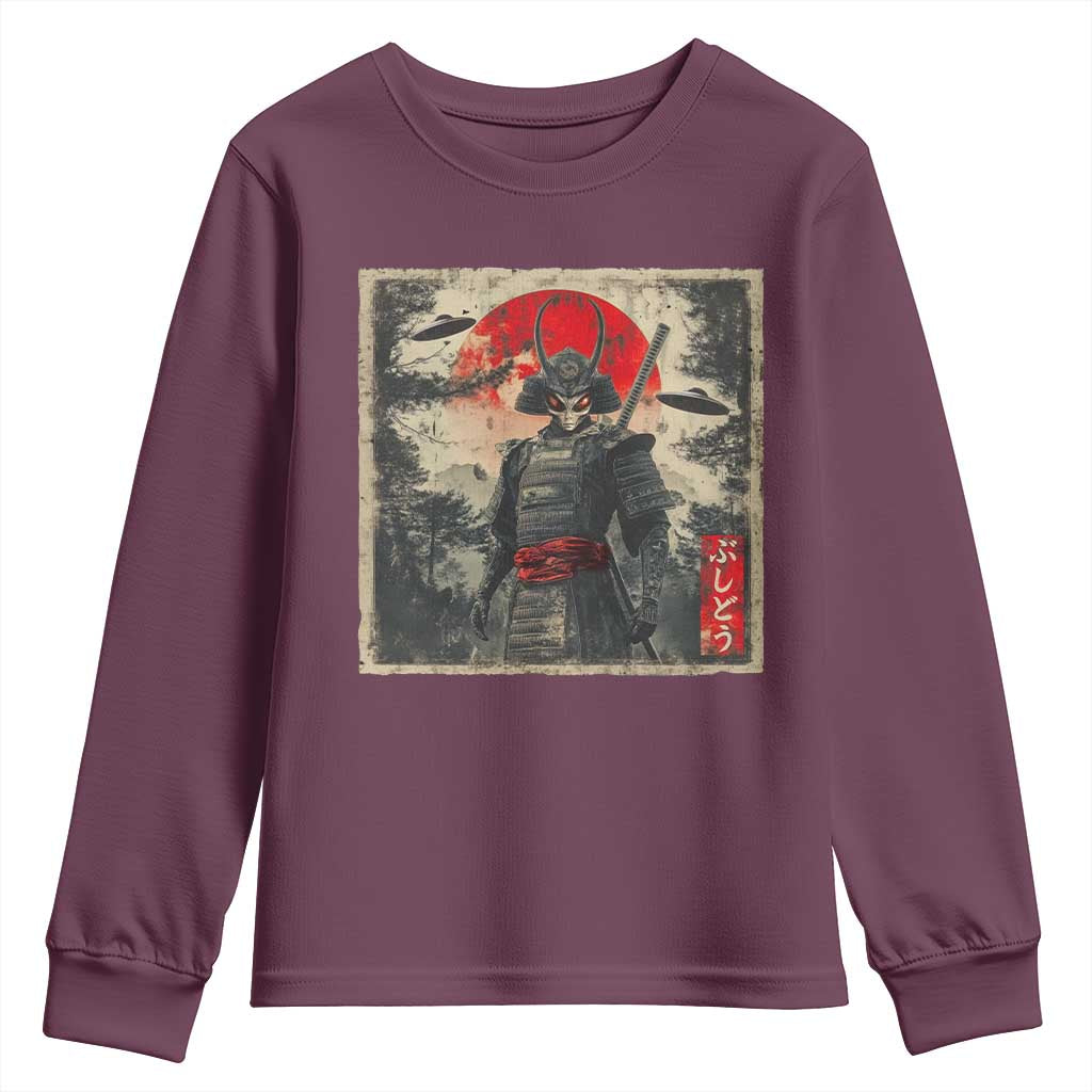 Alien Samurai Youth Sweatshirt Vintage Japanese Art UFO Funny Ukiyo-e Warrior TS10 Maroon Print Your Wear