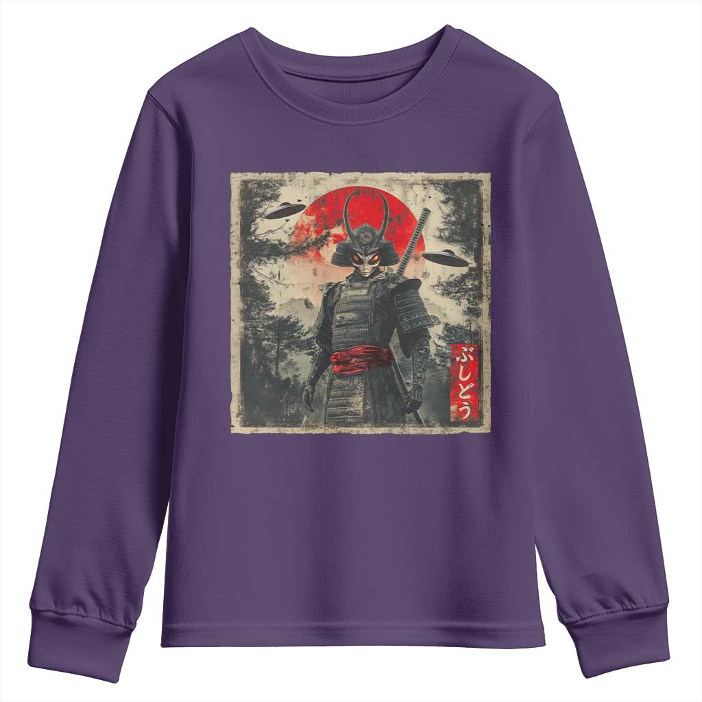 Alien Samurai Youth Sweatshirt Vintage Japanese Art UFO Funny Ukiyo-e Warrior TS10 Purple Print Your Wear