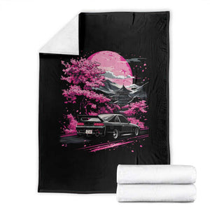 JDM Japanese Throw Blanket Tokyo Japan Drift Race Car Mount Fuji Cherry Blossom Sakura TS10 Black Print Your Wear