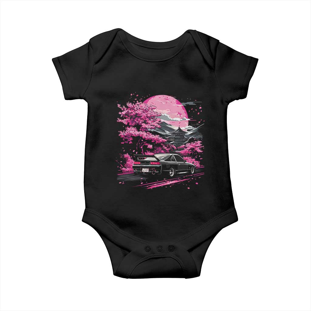 JDM Japanese Baby Onesie Tokyo Japan Drift Race Car Mount Fuji Cherry Blossom Sakura TS10 Black Print Your Wear