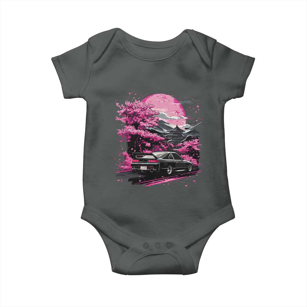 JDM Japanese Baby Onesie Tokyo Japan Drift Race Car Mount Fuji Cherry Blossom Sakura TS10 Dark Heather Print Your Wear