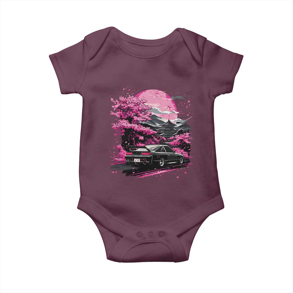 JDM Japanese Baby Onesie Tokyo Japan Drift Race Car Mount Fuji Cherry Blossom Sakura TS10 Maroon Print Your Wear