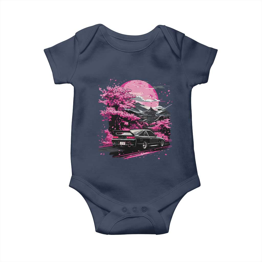 JDM Japanese Baby Onesie Tokyo Japan Drift Race Car Mount Fuji Cherry Blossom Sakura TS10 Navy Print Your Wear