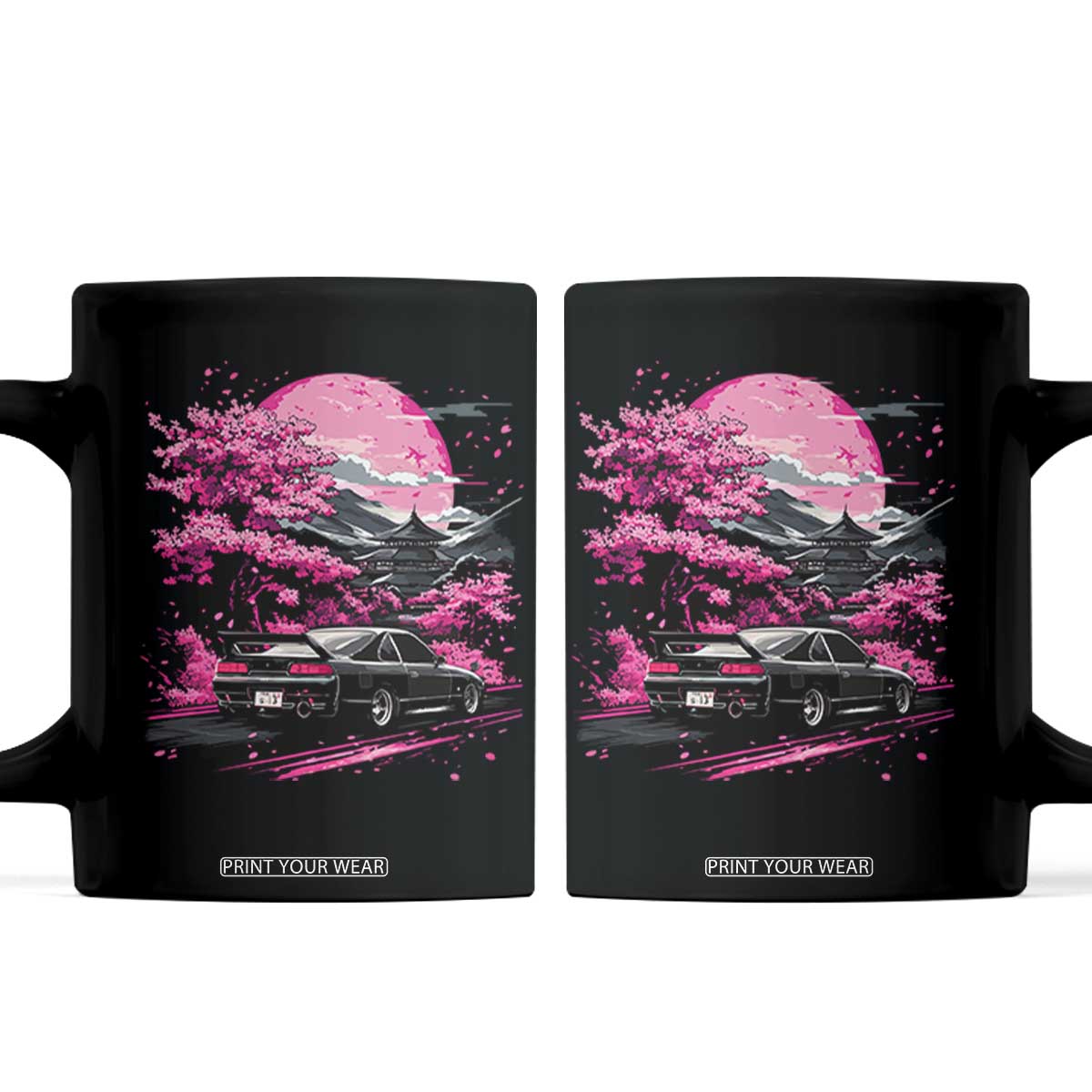 JDM Japanese Coffee Mug Tokyo Japan Drift Race Car Mount Fuji Cherry Blossom Sakura TS10 Black Print Your Wear