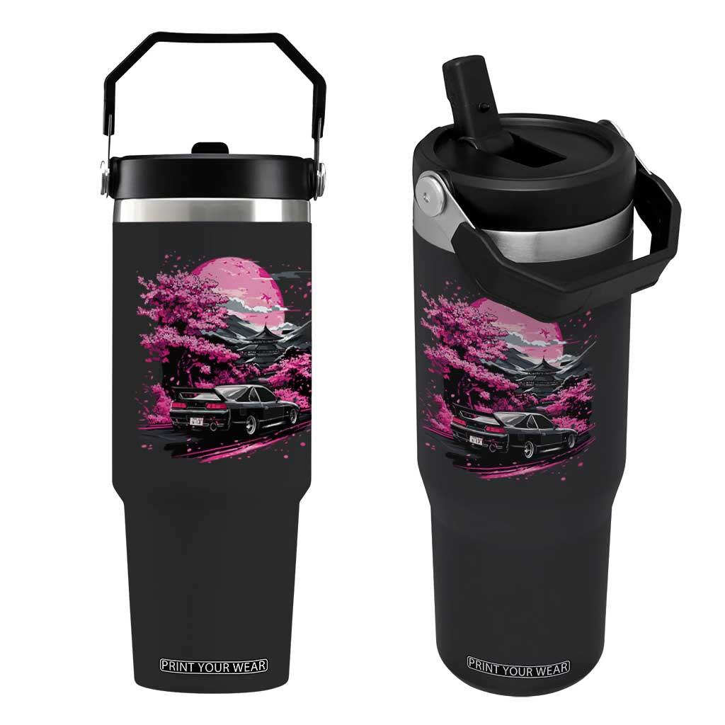 JDM Japanese Flip Straw Tumbler Tokyo Japan Drift Race Car Mount Fuji Cherry Blossom Sakura TS10 One Size: 30 oz Black Print Your Wear