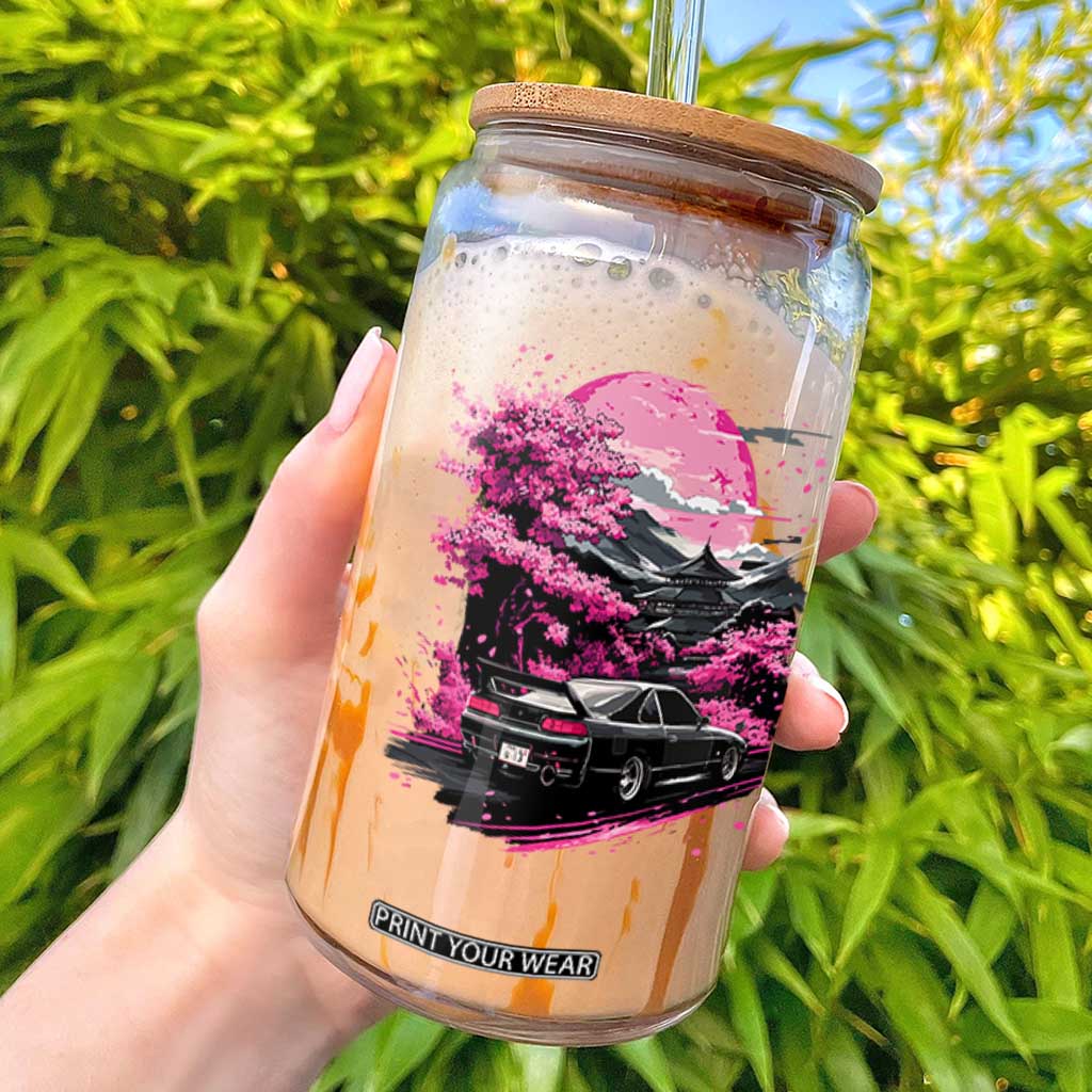 JDM Japanese Glass Can Tokyo Japan Drift Race Car Mount Fuji Cherry Blossom Sakura TS10 Black Print Your Wear