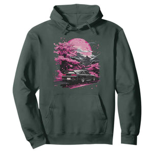 JDM Japanese Hoodie Tokyo Japan Drift Race Car Mount Fuji Cherry Blossom Sakura TS10 Dark Forest Green Print Your Wear