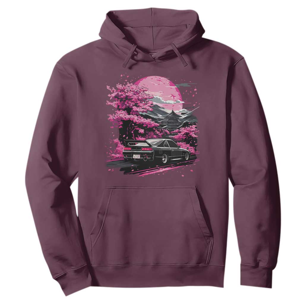 JDM Japanese Hoodie Tokyo Japan Drift Race Car Mount Fuji Cherry Blossom Sakura TS10 Maroon Print Your Wear
