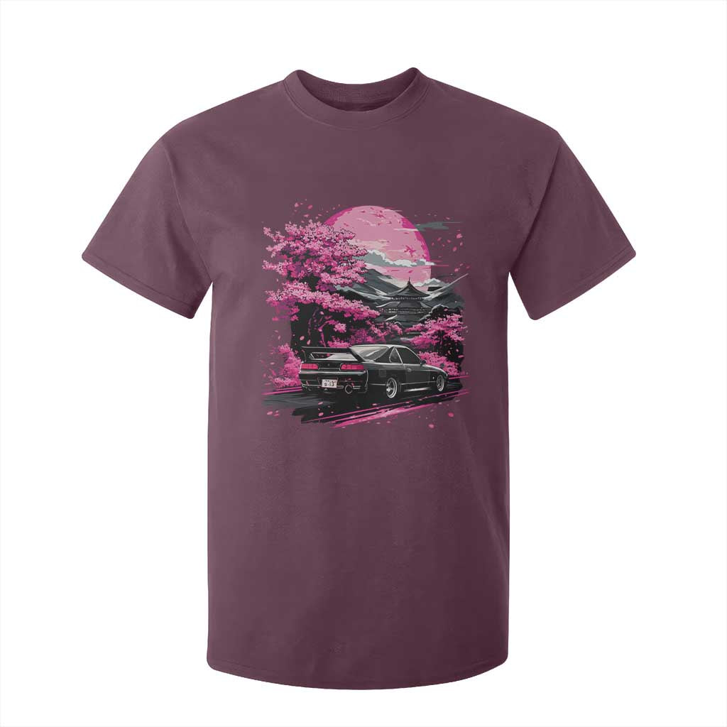 JDM Japanese T Shirt For Kid Tokyo Japan Drift Race Car Mount Fuji Cherry Blossom Sakura TS10 Maroon Print Your Wear
