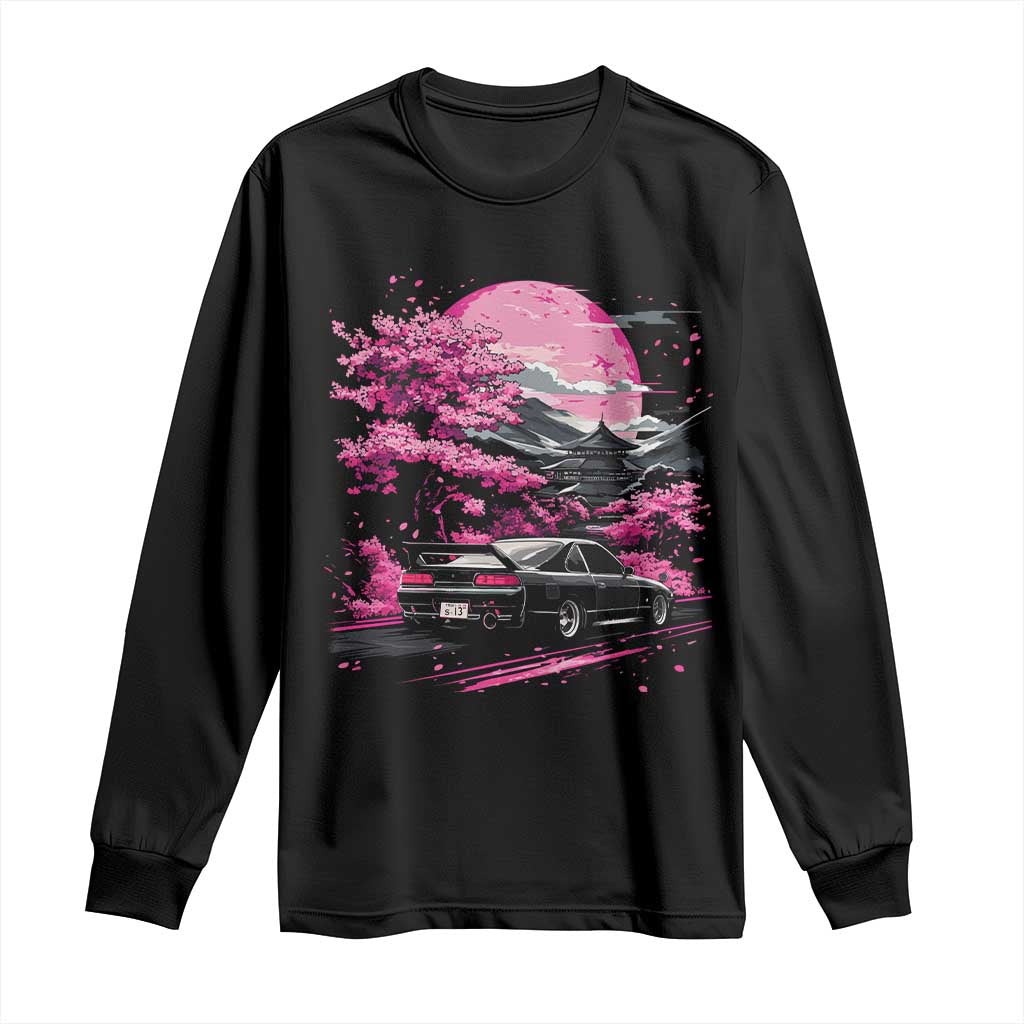 JDM Japanese Long Sleeve Shirt Tokyo Japan Drift Race Car Mount Fuji Cherry Blossom Sakura TS10 Black Print Your Wear