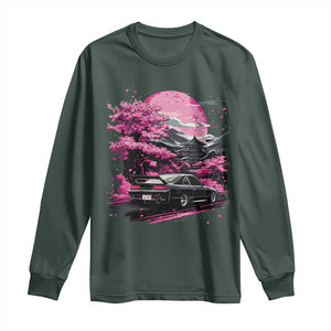 JDM Japanese Long Sleeve Shirt Tokyo Japan Drift Race Car Mount Fuji Cherry Blossom Sakura TS10 Dark Forest Green Print Your Wear