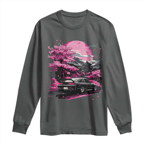 JDM Japanese Long Sleeve Shirt Tokyo Japan Drift Race Car Mount Fuji Cherry Blossom Sakura TS10 Dark Heather Print Your Wear