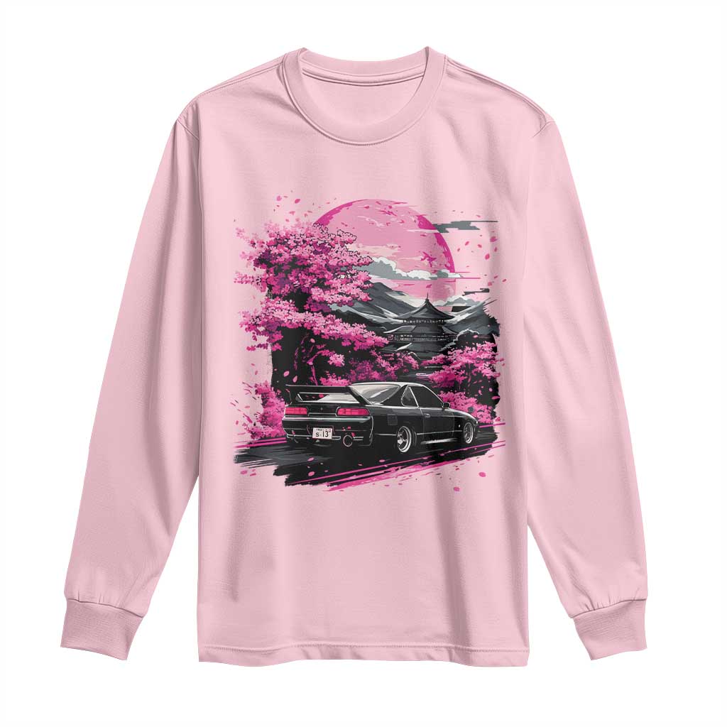 JDM Japanese Long Sleeve Shirt Tokyo Japan Drift Race Car Mount Fuji Cherry Blossom Sakura TS10 Light Pink Print Your Wear
