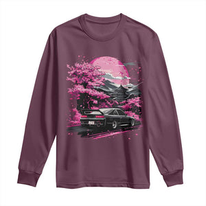 JDM Japanese Long Sleeve Shirt Tokyo Japan Drift Race Car Mount Fuji Cherry Blossom Sakura TS10 Maroon Print Your Wear