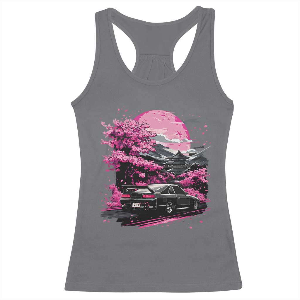 JDM Japanese Racerback Tank Top Tokyo Japan Drift Race Car Mount Fuji Cherry Blossom Sakura TS10 Charcoal Print Your Wear