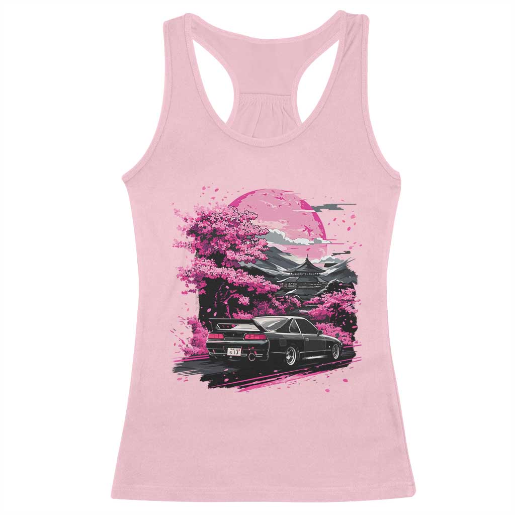 JDM Japanese Racerback Tank Top Tokyo Japan Drift Race Car Mount Fuji Cherry Blossom Sakura TS10 Light Pink Print Your Wear