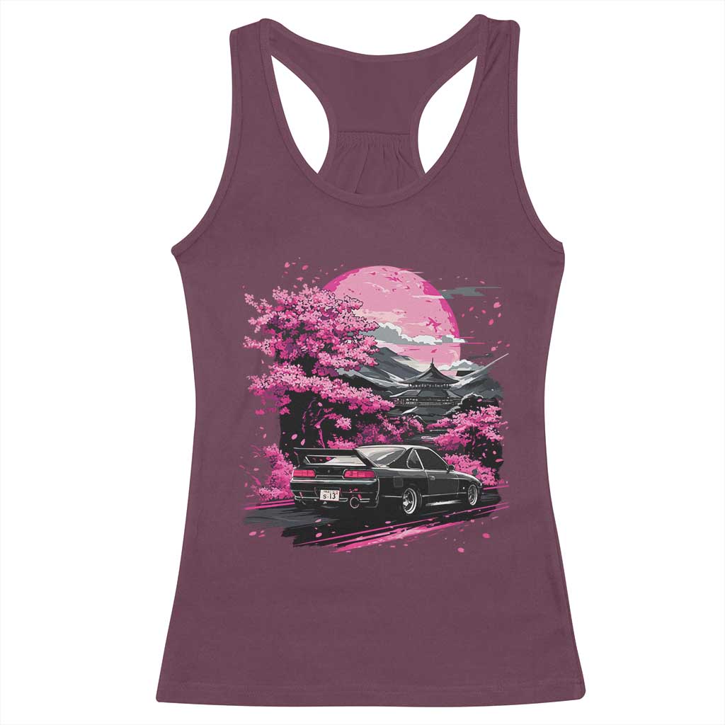JDM Japanese Racerback Tank Top Tokyo Japan Drift Race Car Mount Fuji Cherry Blossom Sakura TS10 Maroon Print Your Wear