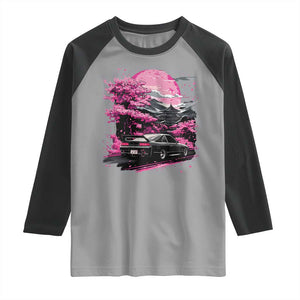 JDM Japanese Raglan Shirt Tokyo Japan Drift Race Car Mount Fuji Cherry Blossom Sakura TS10 Sport Gray Black Print Your Wear