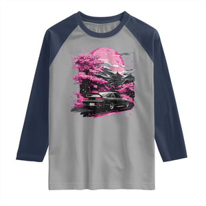 JDM Japanese Raglan Shirt Tokyo Japan Drift Race Car Mount Fuji Cherry Blossom Sakura TS10 Sport Gray Navy Print Your Wear