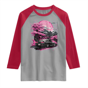 JDM Japanese Raglan Shirt Tokyo Japan Drift Race Car Mount Fuji Cherry Blossom Sakura TS10 Sport Gray Red Print Your Wear