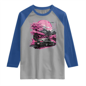 JDM Japanese Raglan Shirt Tokyo Japan Drift Race Car Mount Fuji Cherry Blossom Sakura TS10 Sport Gray Royal Print Your Wear