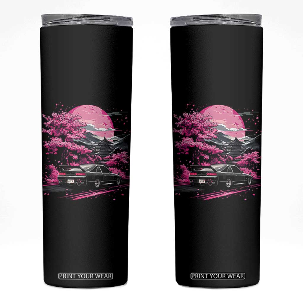 JDM Japanese Skinny Tumbler Tokyo Japan Drift Race Car Mount Fuji Cherry Blossom Sakura TS10 Black Print Your Wear